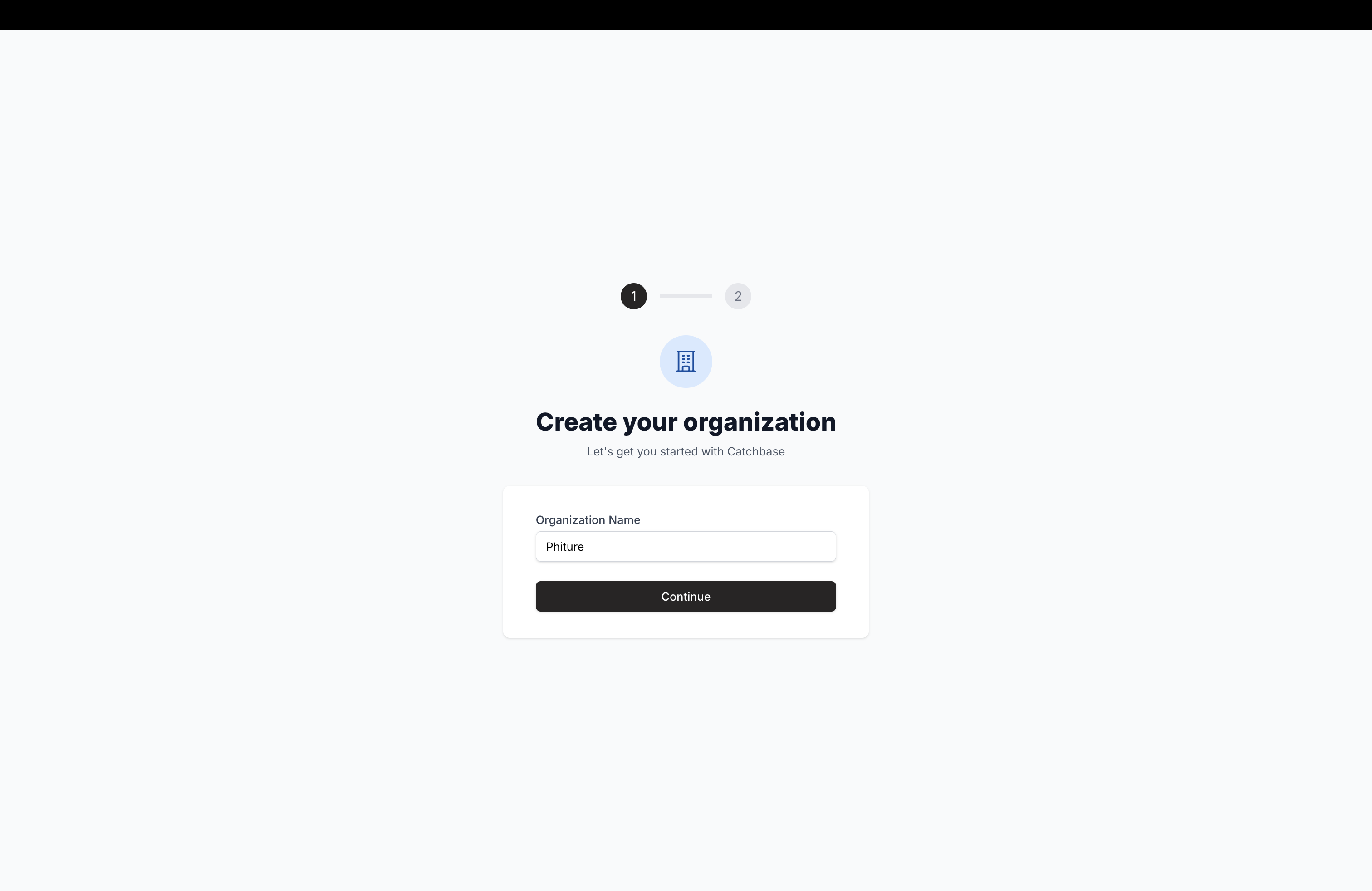 Create your organization form with Organization Name field
