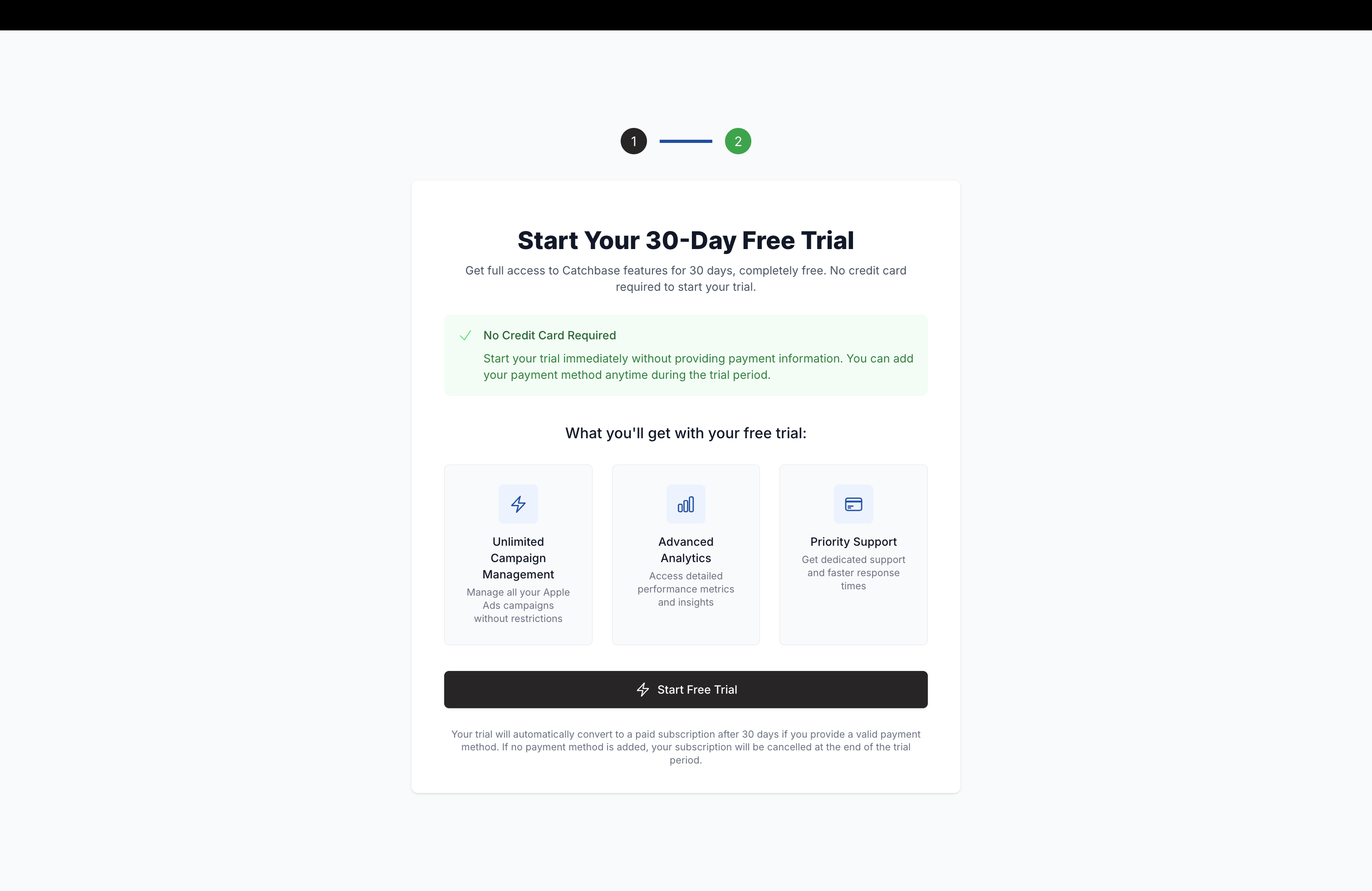 Start Your 30-Day Free Trial screen with the Start Free Trial button